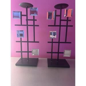 Lot of 2 Black Modern Metal Glass Candle Holder Decorative Home Decor